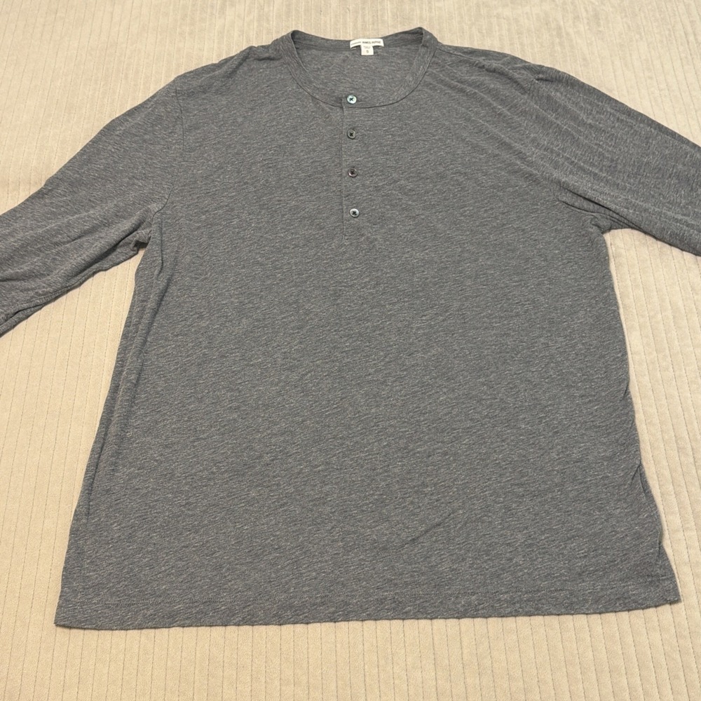 James Perse Standard Henley Shirt Size 5 Mens XL Gray Striped Long Sleeve Japan - Picture 4 of 7